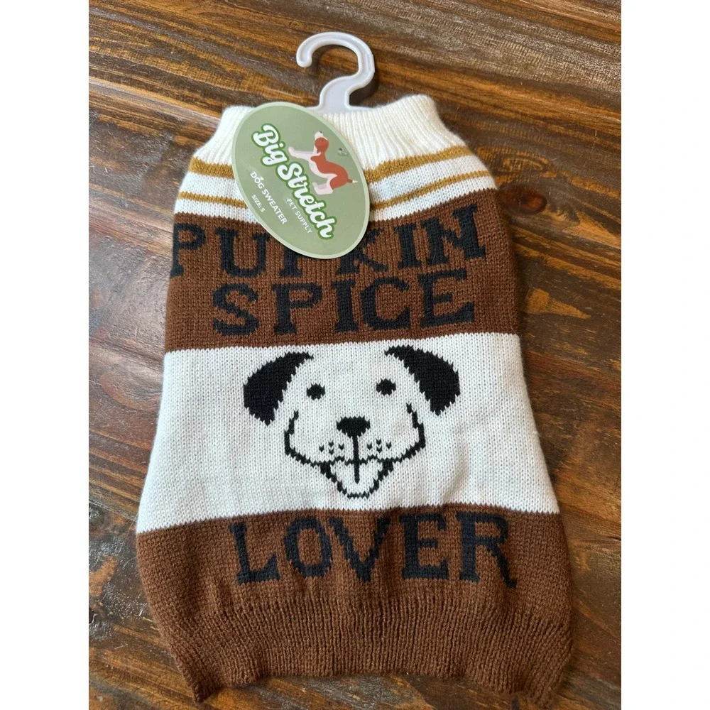 Big Stretch Pet Supply Pumpkin Spice Lover Dog Sweater Small Brown White NWT